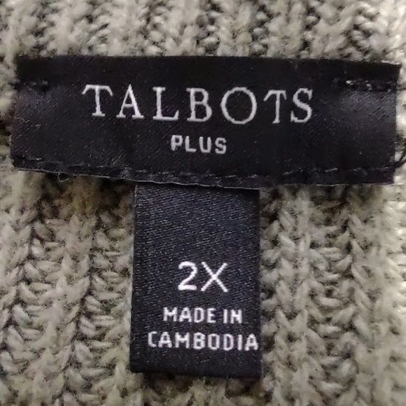 TALBOTS OLIVE GREEN KNIT PULLOVER 1/4 ZIP SHORT WAISTED CROPPED DROP SHOULDER 2X - Picture 6 of 9